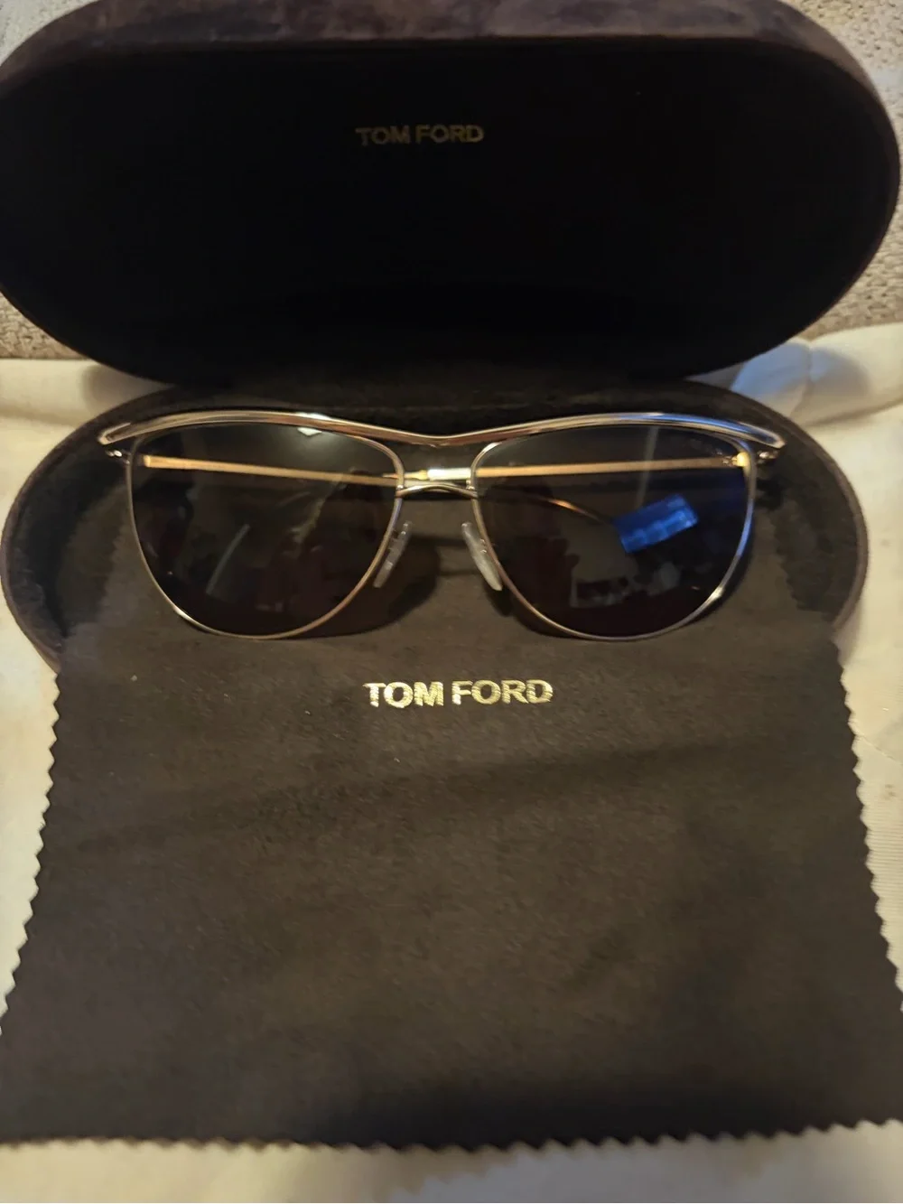 Tom Ford Gold and Dark Brown Aviator Sunglasses